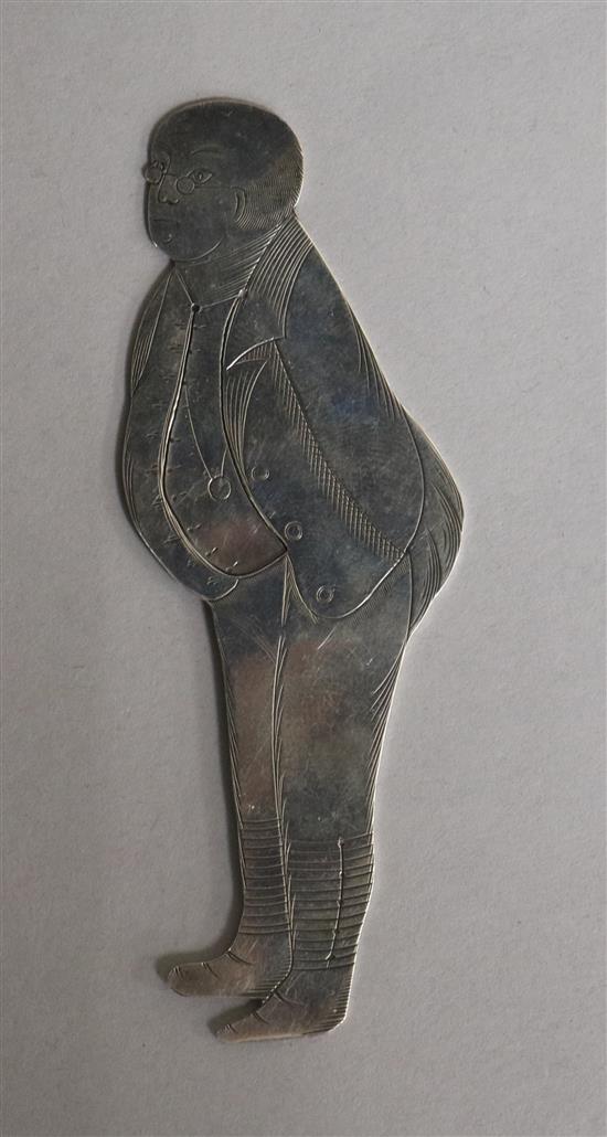 An American sterling silver bookmark modelled as Mr. Pickwick, 10.5cm.